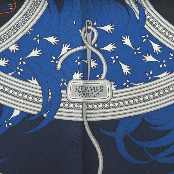 HERMES Authentic Blue Silk Scarf - Picture 7 of 8